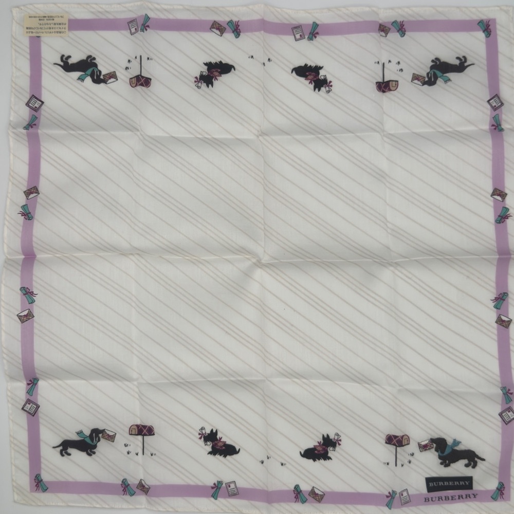 Burberry White and Purple dogs Motif Handkerchief Cotton